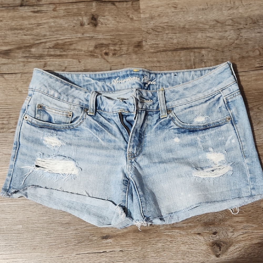 Abercrombie & Fitch Light Wash Distressed Jean Shorts